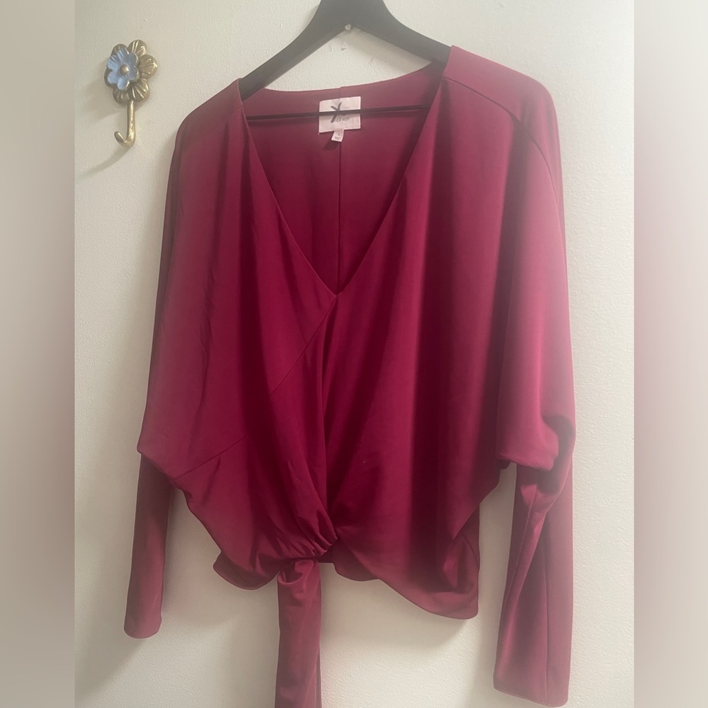 cinq a sept Berry Tie-Front V-Neck Blouse